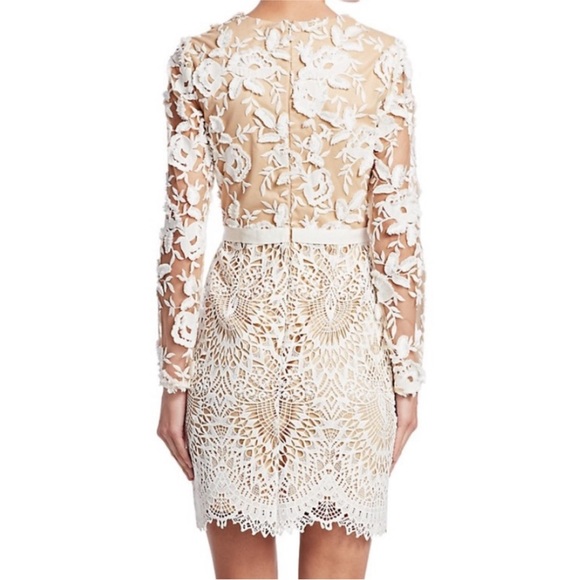 ML Monique Lhuillier White & Beige nude Lacey Cocktail formal Dress xs 3D Sz 2 - Picture 14 of 17